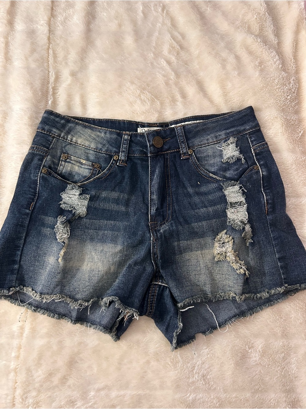Indigo Rein Distressed Dark Blue Denim Shorts